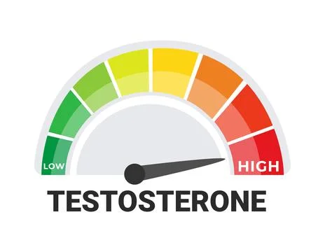 Testosterone Level Indicator Graphic with Low High Scale, Hormonal Health and Stock-Illustration