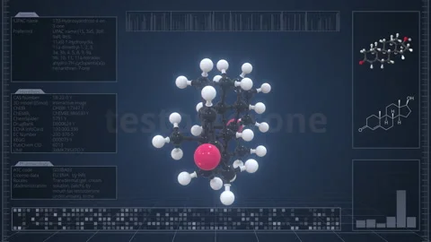Testosterone molecule with description on the computer screen, loopable 3d Stock Footage 172083098