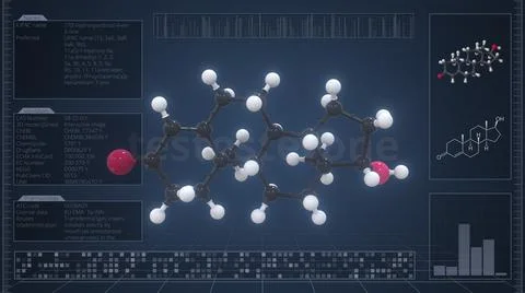 Testosterone molecule with description on the computer screen, 3d rendering Stock Illustration