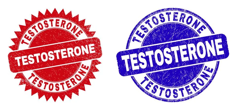 TESTOSTERONE Round and Rosette Seals with Scratched Texture Stock Illustration