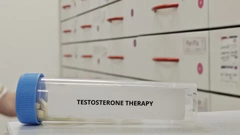 TESTOSTERONE THERAPY tablets used to restore testosterone levels in male de.. Stock Footage 333763147