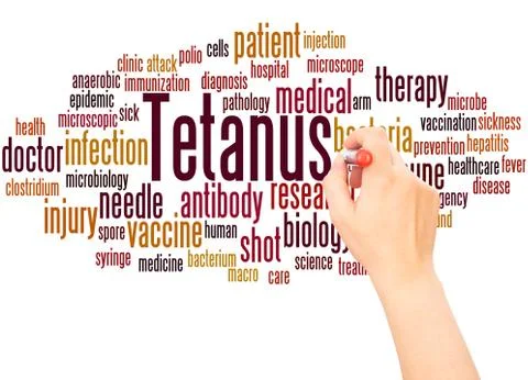 Tetanus word cloud hand writing concept Stock Photos