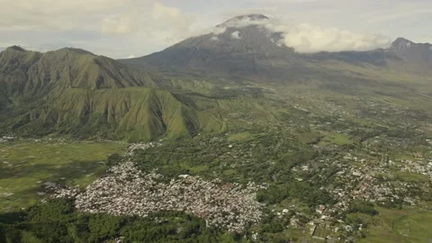 Tetebatu Rice Fields, Mount Volcano Rinjani, Gunung Rinjani. Sembalun village. Stock Footage 153009489