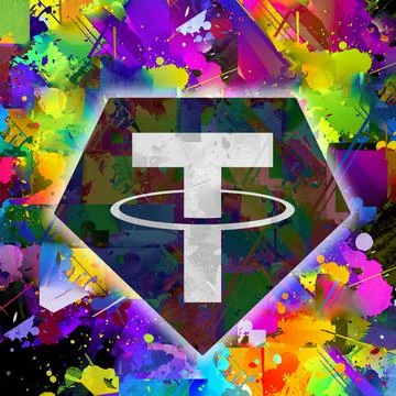 Tether cryptocurrency coin on colorful background, cryptocurrency concept Stock Illustration