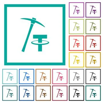 Tether cryptocurrency mining flat color icons with quadrant frames Stock-Illustration