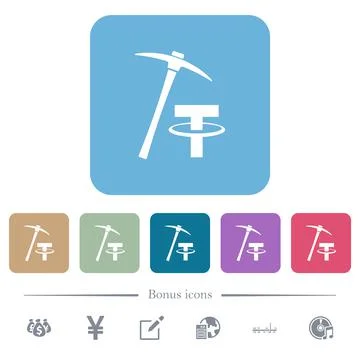 Tether cryptocurrency mining flat icons on color rounded square backgrounds Stock-Illustration
