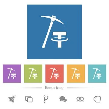 Tether cryptocurrency mining flat white icons in square backgrounds Stock-Illustration