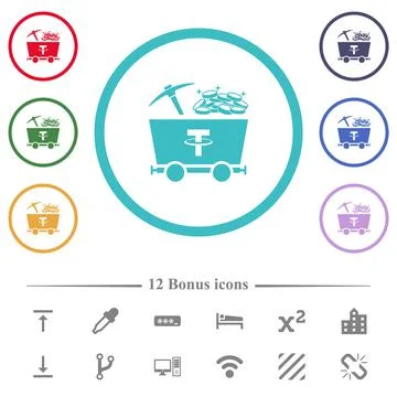 Tether cryptocurrency mining with treasure flat color icons in circle shape o Stock-Illustration
