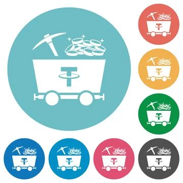 Tether cryptocurrency mining with treasure flat round icons Stock-Illustration