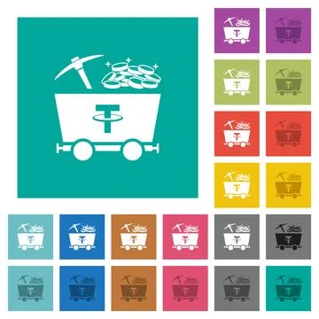 Tether cryptocurrency mining with treasure square flat multi colored icons Stock-Illustration