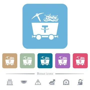 Tether cryptocurrency mining with treasure white flat icons on color rounded Stock-Illustration