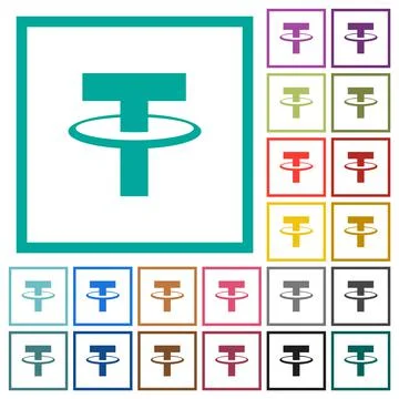Tether digital cryptocurrency flat color icons with quadrant frames Stock Illustration