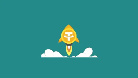 Tether gold  coin as rocket Video stock 174716349