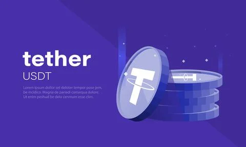 Tether or USDT crypto currency themed banner. Cryptocurrency Blockchain Stock Illustration