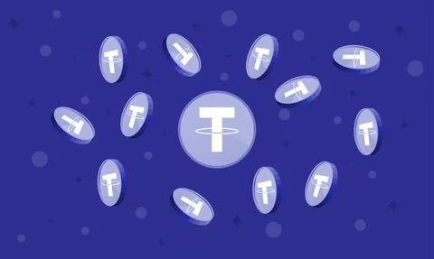 Tether or USDT crypto currency themed background. Falling coins illustration. イラスト素材