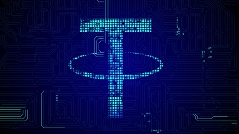 Tether stablecoin blockchain crypto currency and USDT digital money golden metal Stock Footage 303240904