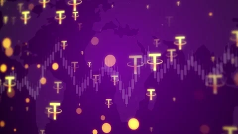Tether stablecoin blockchain crypto currency and USDT digital money symbol Stock Footage 303776148