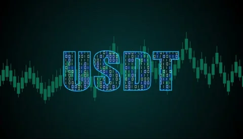 Tether stablecoin blockchain crypto currency and USDT digital money symbol Stock Footage 320191969