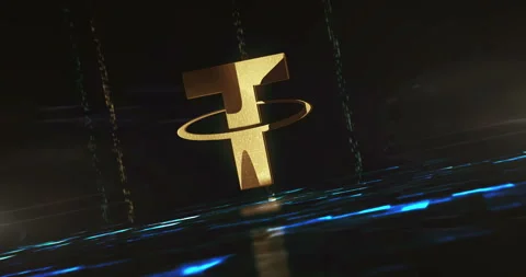 Tether stablecoin crypto currency golden metal shine symbol Stock Footage 318236002