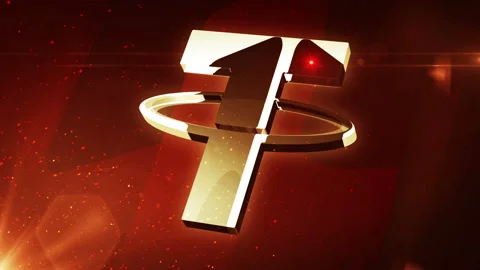Tether stablecoin crypto currency metal shine symbol Stock Footage 318235769