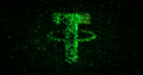 Tether stablecoin crypto currency symbol matrix style Stock Footage 318236699