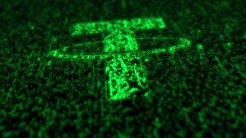 Tether stablecoin crypto currency symbol matrix style Stock Footage 318236772