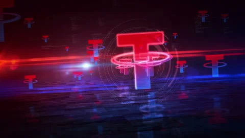 Tether stablecoin crypto currency symbol looped tunnel animation Stock Footage 318482403