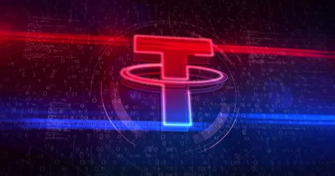 Tether stablecoin crypto currency symbol on abstract digital background Stock Footage 318482426