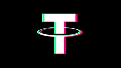 Tether stablecoin crypto currency symbol with noise glitch Stock Footage 318582041