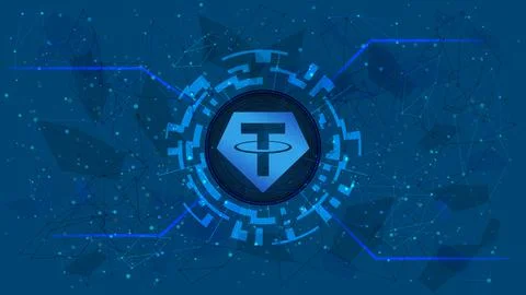 Tether token symbol, USDT coin icon, in a digital circle with a cryptocurrency イラスト素材