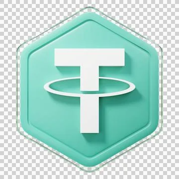 Tether USDT Badge Left View Crypto Isolated On White Background Blockchain Stock Illustration
