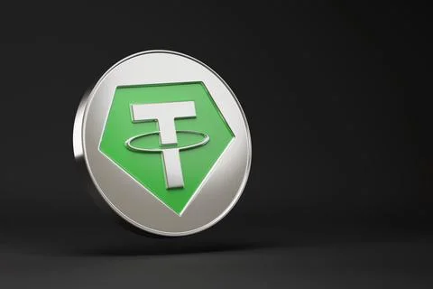 Tether USDT coin on black background with copy space. 3d illustration. イラスト素材