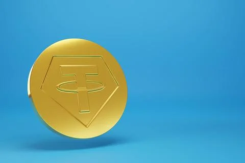 Tether USDT coin on blue background with copy space. 3d illustration. イラスト素材