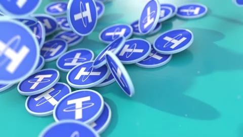 Tether, USDT, coins falling, Dynamic Camera Movement, Ultra HD animation Stock Footage 271083120
