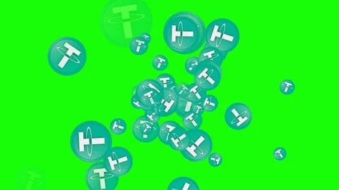 Tether USDT coins rotate forward and disappear on green screen background. Stock Footage 316702270