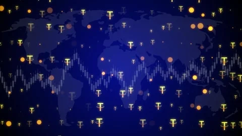 Tether USDT stablecoin cryptocurrency digital dollar symbol digital abstract Video stock 303777283