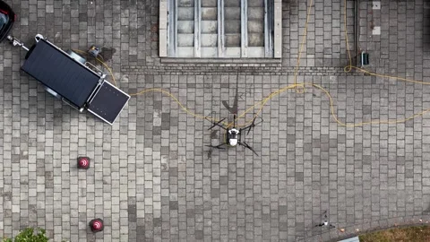 Tethered drone system hovering for surveillance and communication Stock-Footage 343105955
