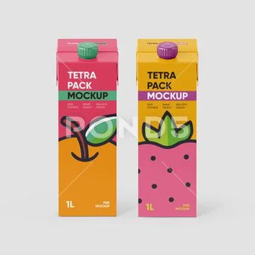 Tetra Pack Juice Box Milk Packaging Mockup PSD Template