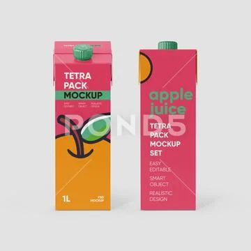 Tetra Pack Juice Box Milk Packaging Mockup PSD Template