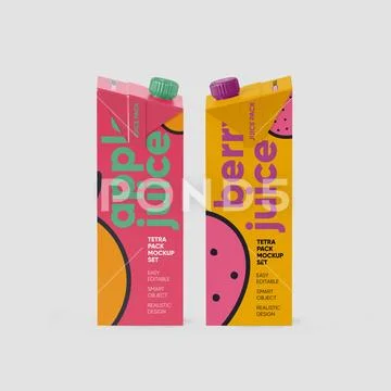 Tetra Pack Juice Box Milk Packaging Mockup PSD Template