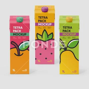Tetra Pack Juice Box Milk Packaging Mockup Plantilla PSD