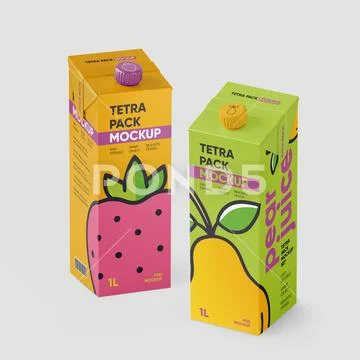 Tetra Pack Juice Box Milk Packaging Mockup Plantilla PSD