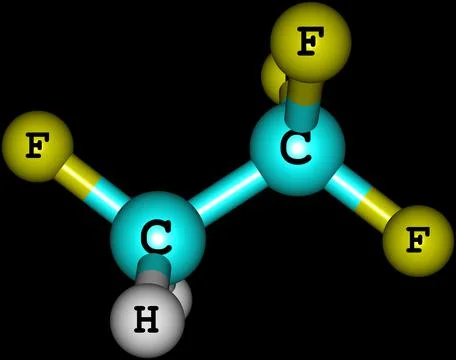 Tetrafluoroethane molecule isolated on black Stock Illustration
