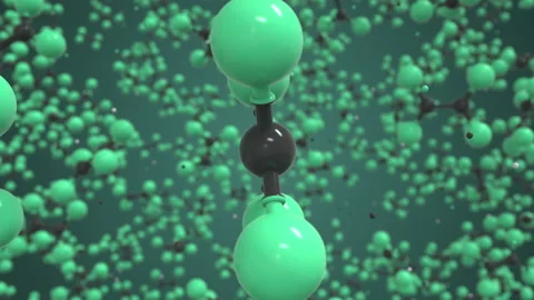Tetrafluoroethene molecule, isolated molecular model. Looping 3D animation or Stock Footage 164356633