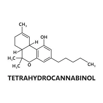 Tetrahydrocannabinol cannabinoid molecule Stock Illustration
