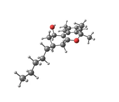 Tetrahydrocannabinol molecular structure on white background Stock Illustration