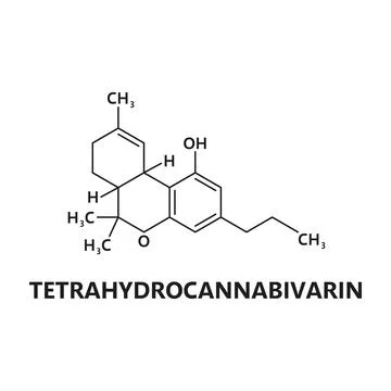 Tetrahydrocannabivarin cannabinoid molecule Stock Illustration