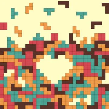 Tetris vector illustration, pixel bricks. Electronic game from the 90s. Stock Illustration