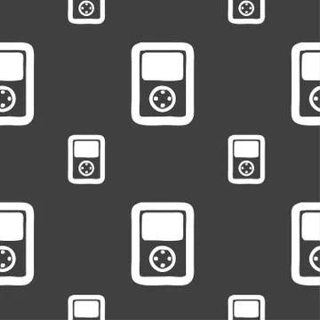 Tetris, video game console icon sign. Seamless pattern on a gray background.  Stock Illustration