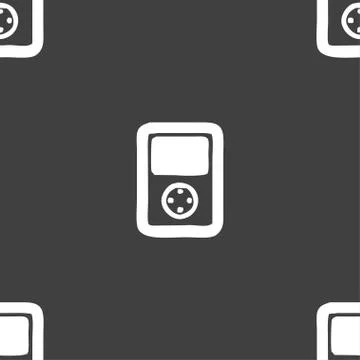 Tetris, video game console icon sign. Seamless pattern on a gray background.  Stock Illustration